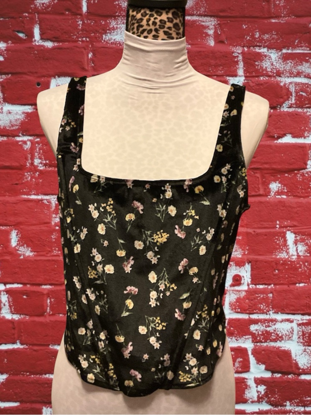 love, Fire Black Floral Square-Neck corset Top